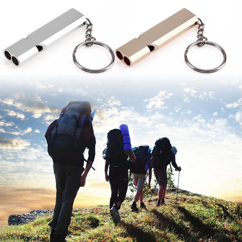 في الهواء الطلق مزدوجة التردد 150db صافرة الطوارئ EDC أدوات إنقاذ المفاتيح سبائك الألومنيوم التخييم المشي التبعي أداة