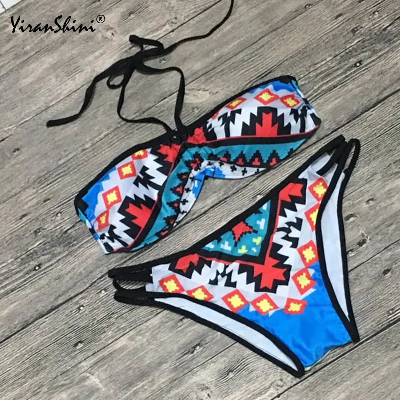 

YIRANSHINI 2018 New Push Up Strap Sexy Bikini Set Thong Female Printed Swimwear Swimsuit Plus Size Brazilian Beach Bathing Suit