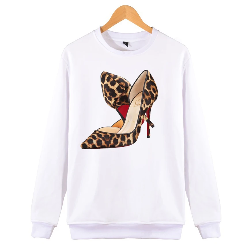 Women Hoodie 2019 Autumn White Sweatshirt Leopard Shoes Print Women Large Size Thicken Hoodies Pullover Women Coat Clothes