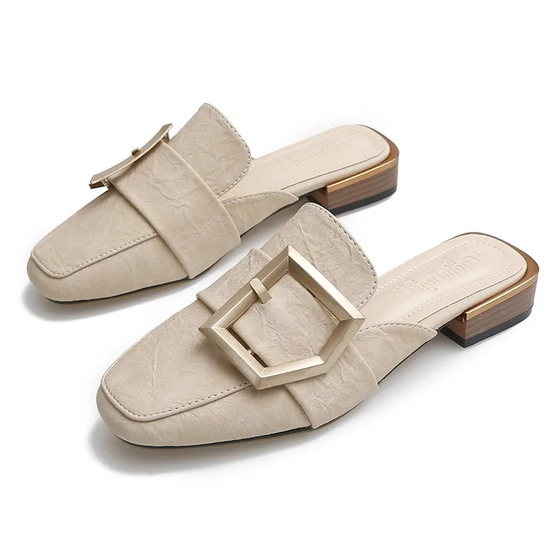 

Summer Flats Lady Sandals Slippers Soild Color Slip On Pointed Toe Women Mules Outdoor Flats Shoes Woman Slides YX0046