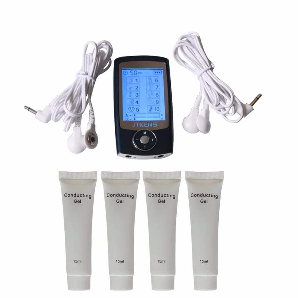 10 Modes 2 Channels Electrical Digital Muscle Relax Massager Acupuncture Physiotherapy Instrument + 4Pcs Conducting Gel 15ml/pc