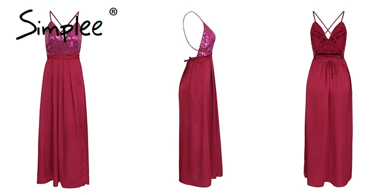 Летнее женское длинное платье Simplee, с открытой спиной и разрезом, элегантное вечернее атласное платье макси в стиле пижамы, несколько цветов