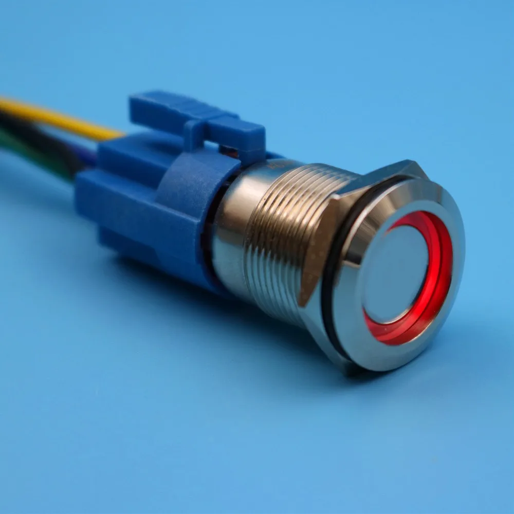 19mm 12V 5Pin Red LED Waterproof Metal Latching Maintained Push Button