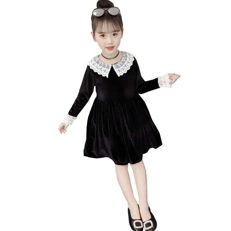 Элегантное платье для девочек; детский праздничный костюм; платья для девочек на День рождения; детское вечернее платье с длинными рукавами; Весенняя детская одежда - Цвет: Черный