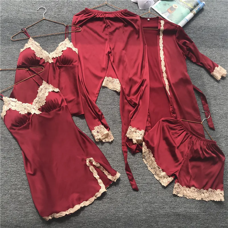BabYoung Summer Women Silk Bride Robe Tops Shorts Pajamas Sexy Long ...