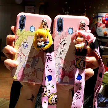 

SAM A9 Star Cute 3D Sailor Moon phone case For Samsung Galaxy A6S A8S A9S Cartoon girl back cover + toy +straps