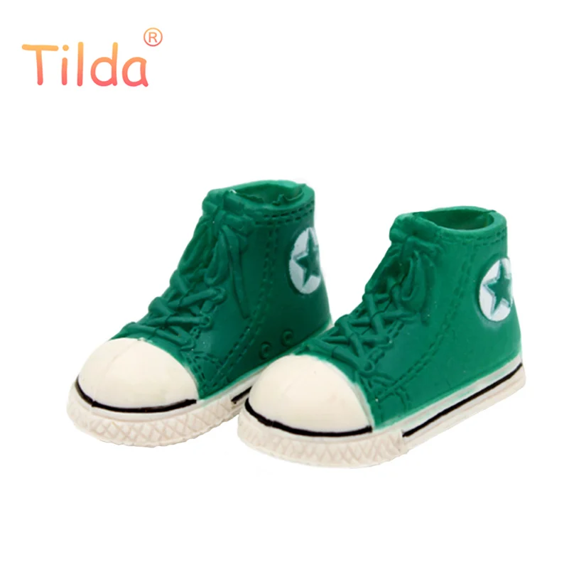 Тильда 3,5 см пластиковая кукольная обувь для кукол Blythe BJD, аксессуары для кукол с шариковыми шарнирами, милая спортивная обувь, игрушки BJD, кроссовки для игрушек Blyth - Цвет: Green