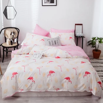 

Flamingo Fashion cartoon bedding set duvet cover set bed sheet pillow case Quilt cover Single/Double/Queen bed linen set new 3pc