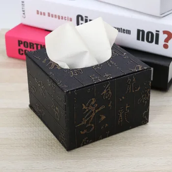 

Leather Tissue Box Wooden Square Paper Holder Napkin Case Napkin Storage Container for Home Car Restaurant