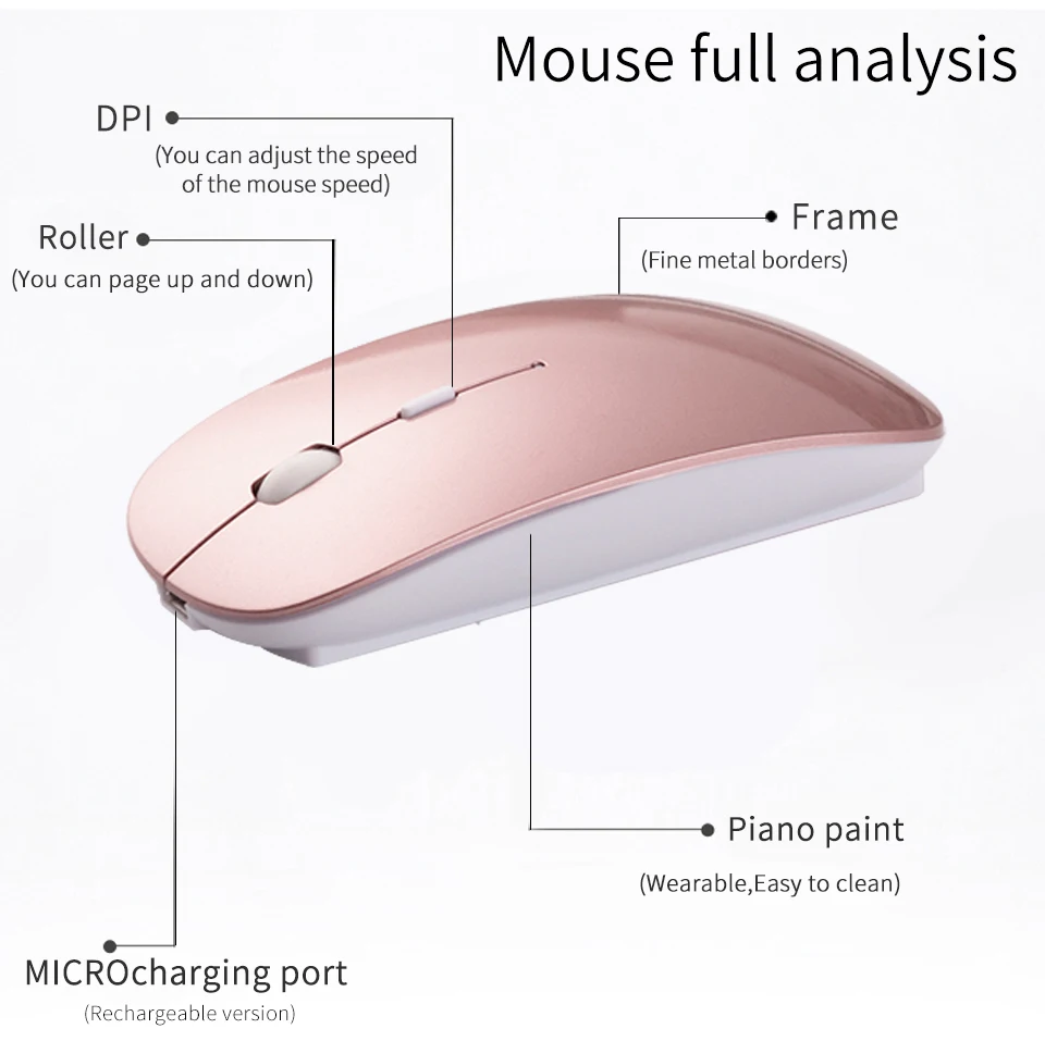 Беспроводная мышь для планшета, компьютера, планшетов на Android, Windows PC, перезаряжаемая Usb мышь для Macbook, acer, Asus, lenovo, Xiaomi