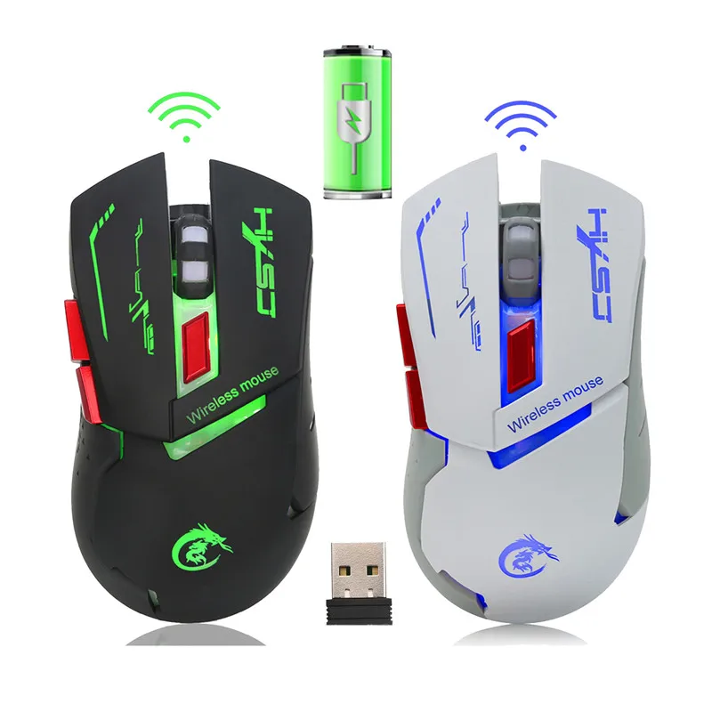 

Gaming Rechargeable Wireless Backlight Backlit Illuminated Glowing Game Mouse 7 color colorful USB 2.4Ghz 2400 DPI with Cable