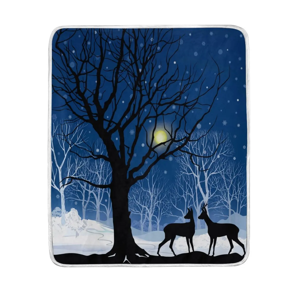 Winter Snow Landscape Forest Deer Blanket Soft Warm Cozy Bed Couch