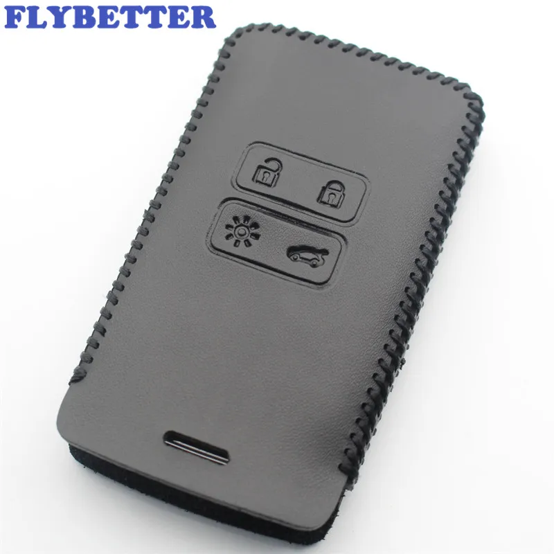 

FLYBETTER Genuine Leather 4Button Keyless Entry Smart Key Case Cover For Renault Kadjar Without Key Chain L426