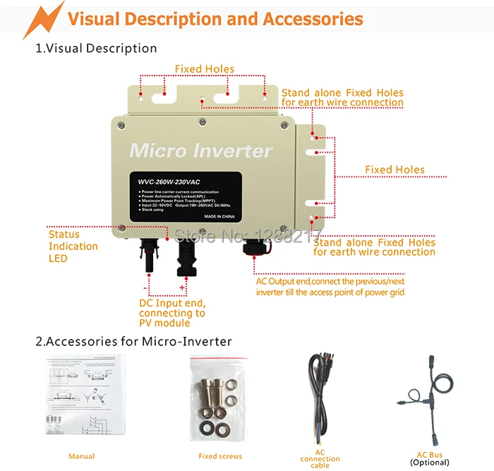 Micro решетчатая Объединенная инвертор WVC-300W с Вход DC22V-50V для AC80~ 160 в пер. тока, 50/60HZ IP65 Водонепроницаемый Солнечный Мощность инвертор