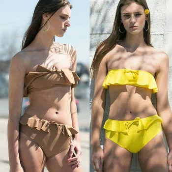 

Women's Bikinis 2019 2 Piece Set Sexy Ruffles Tube Bra Push Up Swimwear Summer Swimsuit Beachwear Bathing Suit Ladies Monokini