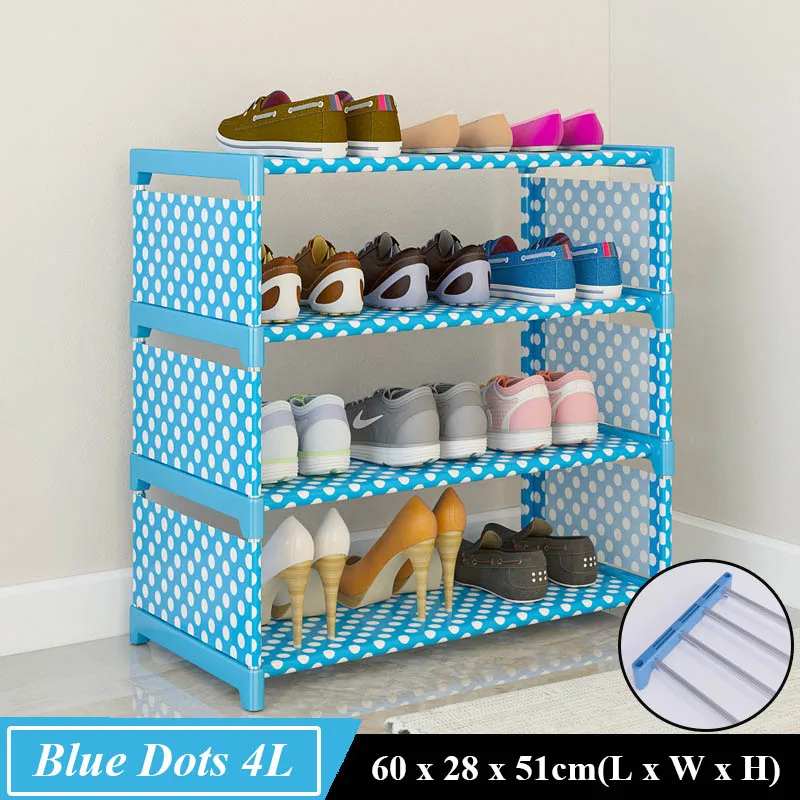 Многослойная простая не тканевая для обуви стойка простая в установке домашняя полка для обуви стойка для шкафа держатель Компактный органайзер для обуви - Цвет: Blue Dots 4L