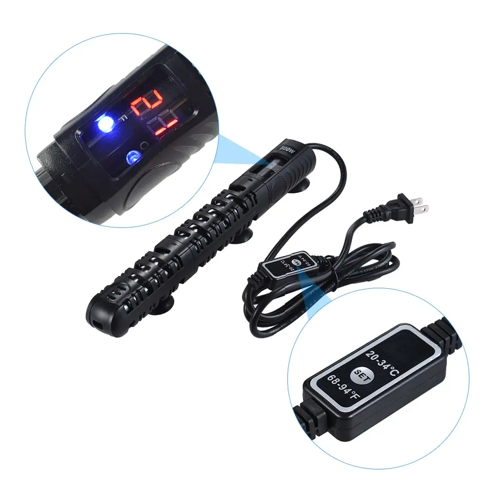 

50W/100W/300W/500W Aquarium Heater Fish Tank Water Heating Rod Temperature Adjustable with LED display Protective