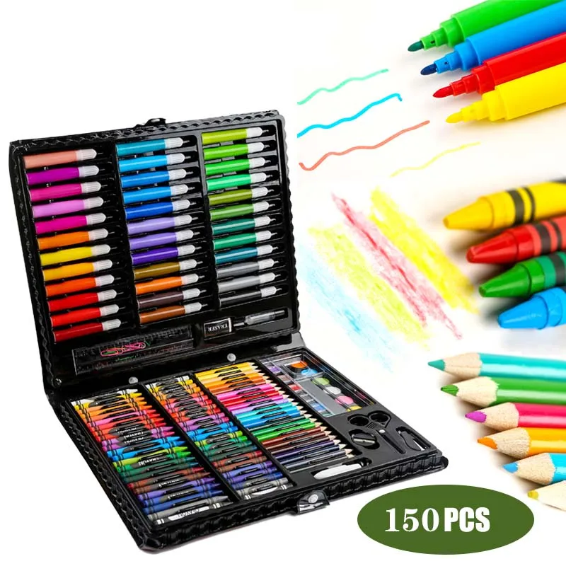 150Pcs Kids Art Set Children Drawing Set Water Color Pen Crayon Oil Pastel Painting Drawing Tool Art supplies stationery set children s paintbrush sets painting supplies painting tools children crayon watercolor pen art stationery 110 pieces set