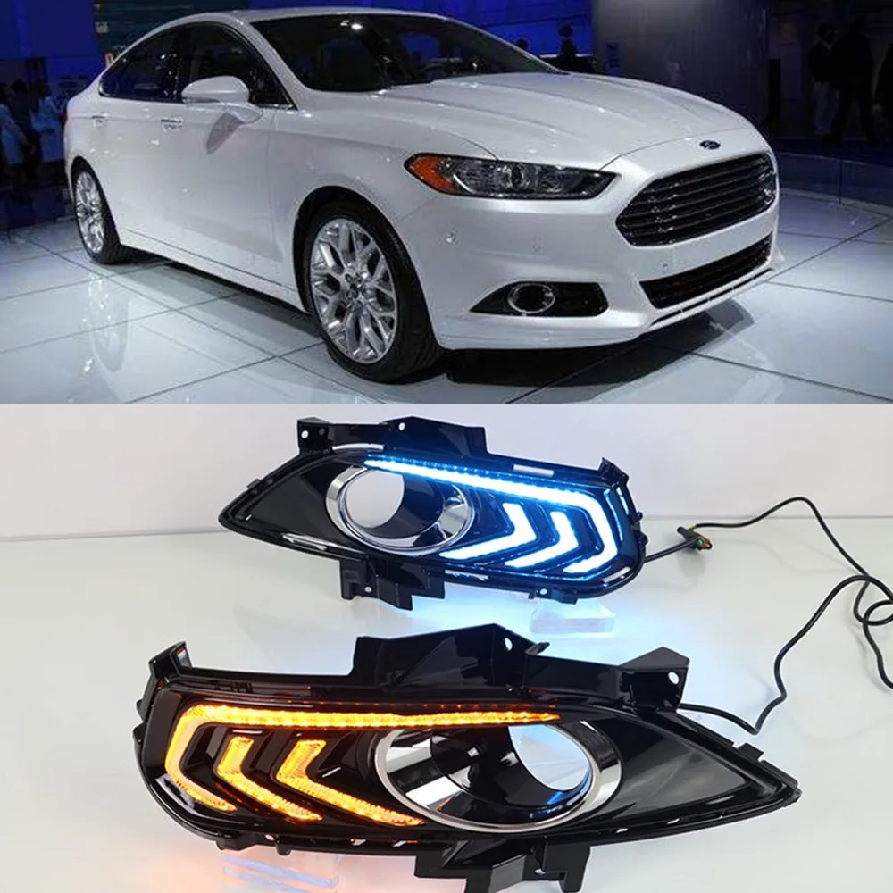 Автомобильный мигающий 1 комплект для Ford Mondeo Fusion 2013 светодиодный DRL Дневной ходовой светильник Дневной светильник с поворотным сигналом светильник s