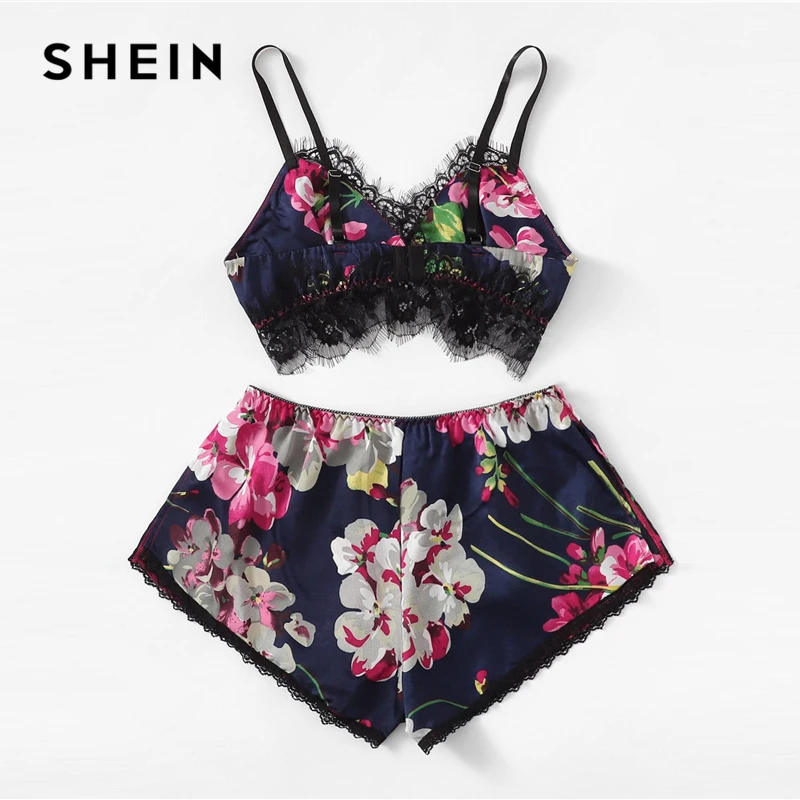 SHEIN Цветочный Комплект Белья С Кружевной Отделкой Сексуальный Женский