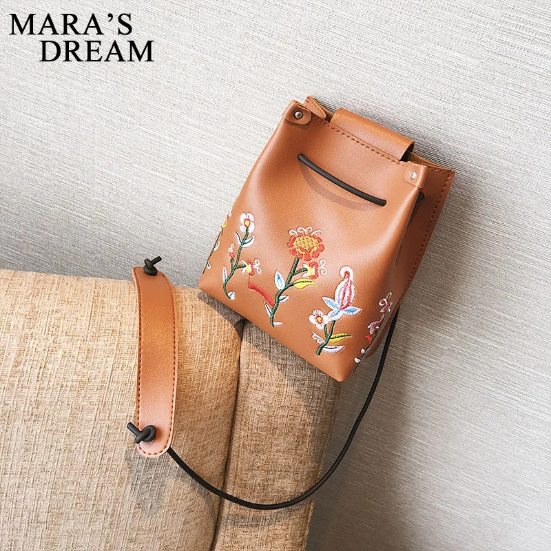 مارا حلم 2018 الصيف التطريز بو الجلود النساء حقيبة ساع صغيرة المرأة حقيبة الإناث الكتف Crossbody حقيبة الزهور رفرف
