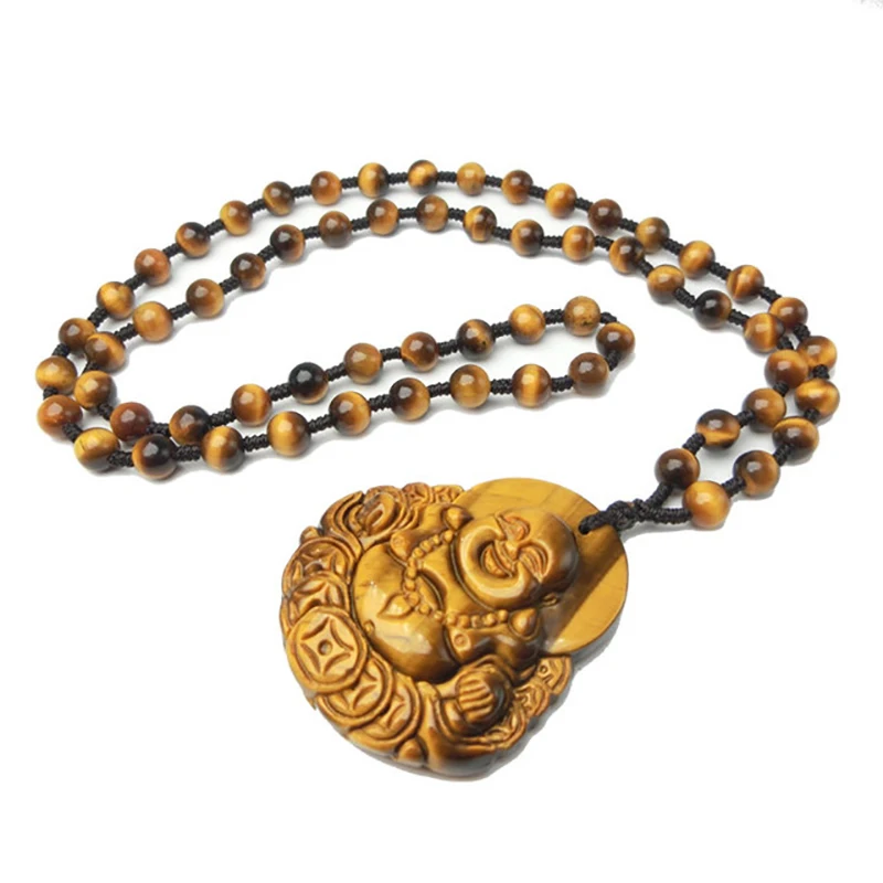 Agathe Creation COT03a – Collana Buddha Rieur In Pietra Occhio Di Tigre Naturale (A
