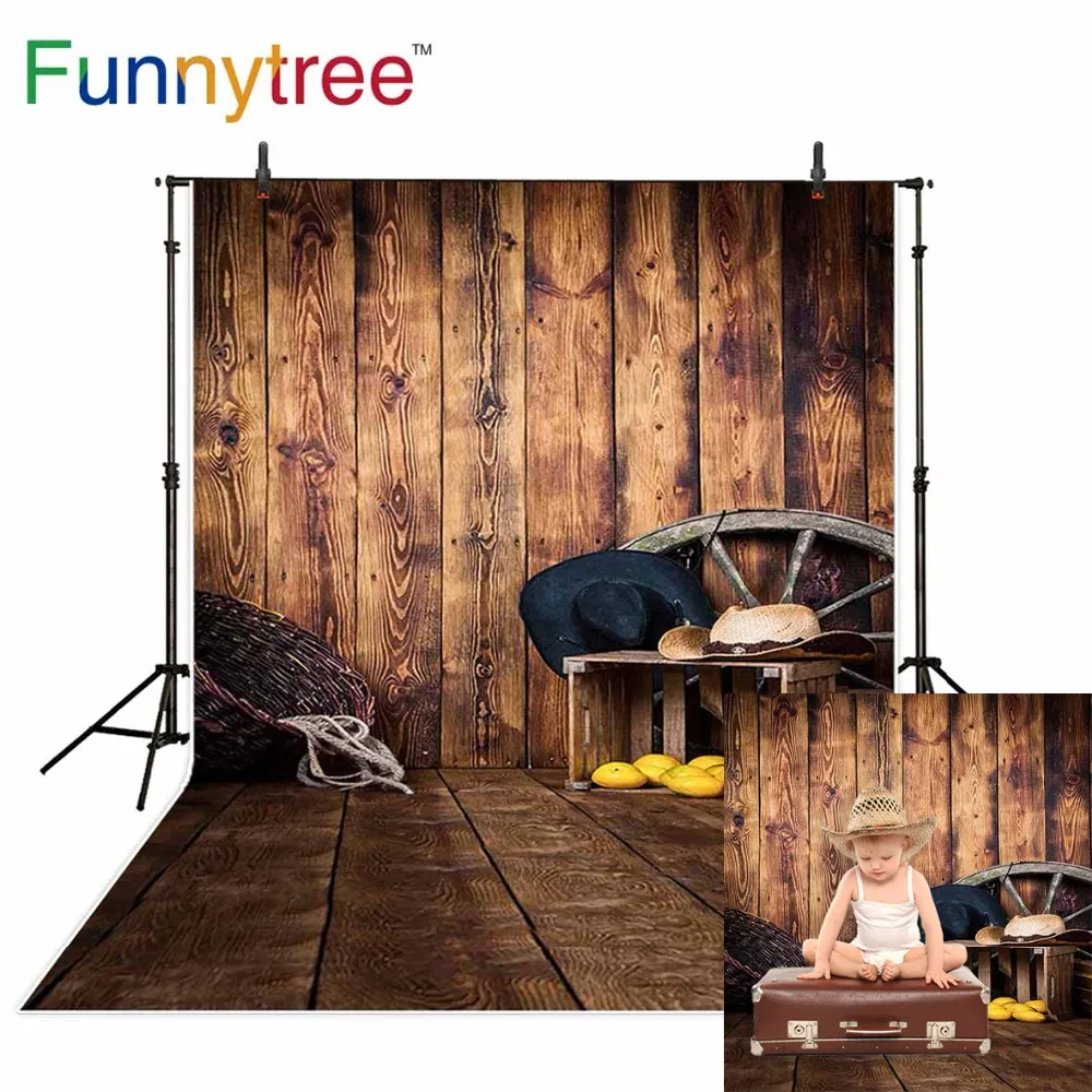 

Funnytree photophone Cowboy backdrop brown Wooden wall floor barn rural Farm Wheel Basket baby background photography wallpaper