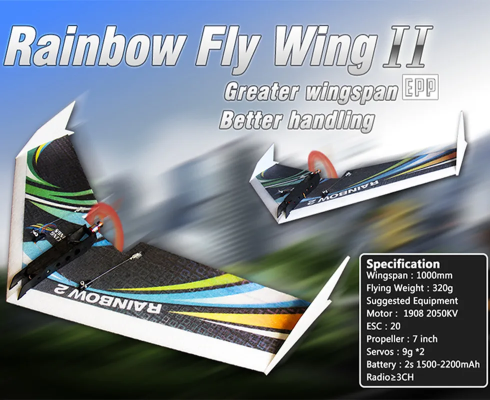 Free shipping RC Plane EPP Airplane Model DW HOBBY Rainbow Fly Wing 1000mm Wingspan Tail push version RC Airplane Kit 