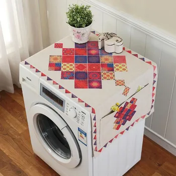

Geometric Refrigerator Cloth Single Door Refrigerator Dust Cover Pastoral Double Open Towel Washing Machine Cover Towel 1pcs