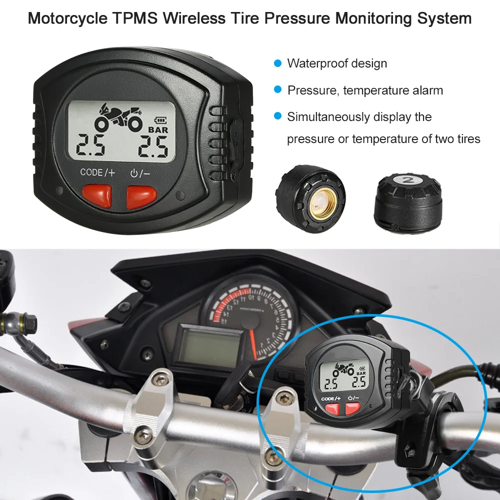 Беспроводная система контроля давления в шинах TPMS для мотоцикла ЖК дисплей блок