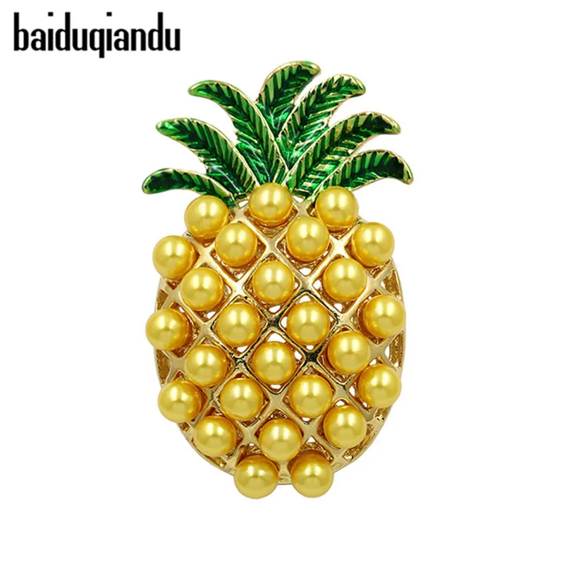 

baiduqiandu Brand New Arrival Simulated Pearl and Green Leaf Pineapple Brooch Pins for Women Dress Shirt Bag Brooch Accessories