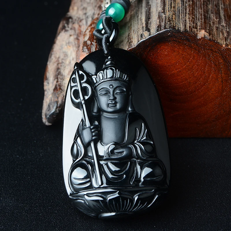 

PUHOLY/ belwide jewelry Wujin natural Obsidian Ksitigarbha Pendant