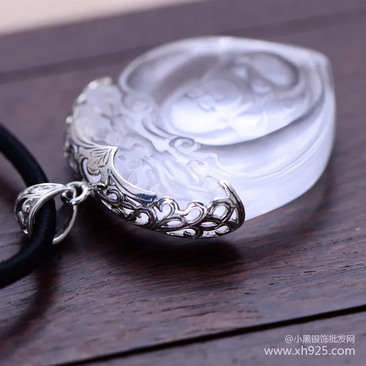 Тайское Серебро 925 стерлингового серебра ювелирные изделия натуральный белый хрусталь Будда Женские Подвески модели