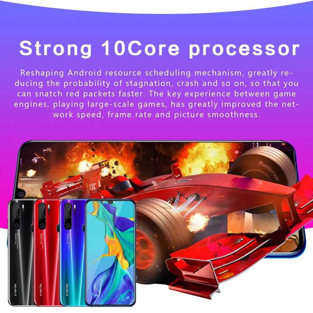 P35 Смартфон Android 4800 мАч 6,3 дюйма 2 с 32 Гб Лицо Id 3g сотовые телефоны Тройная камера отпечатков пальцев мобильный телефон