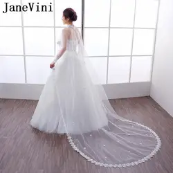 JaneVini 2019 новейшая Свадебная накидка Вуаль 3 метра длинная Соборная вуаль кружевная кромка 3 м цвет слоновой кости цветной бисер свадебная