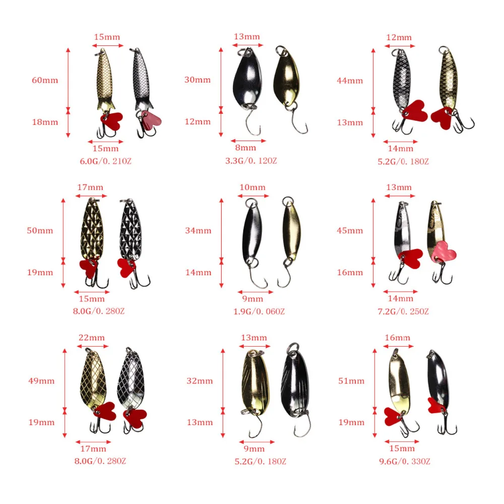 21pcs/box Fishing Spoons Set Jig Fishing Lures Metal Spoons Spinner Hard Baits Tackle for Trout Bass Salmon Pesca