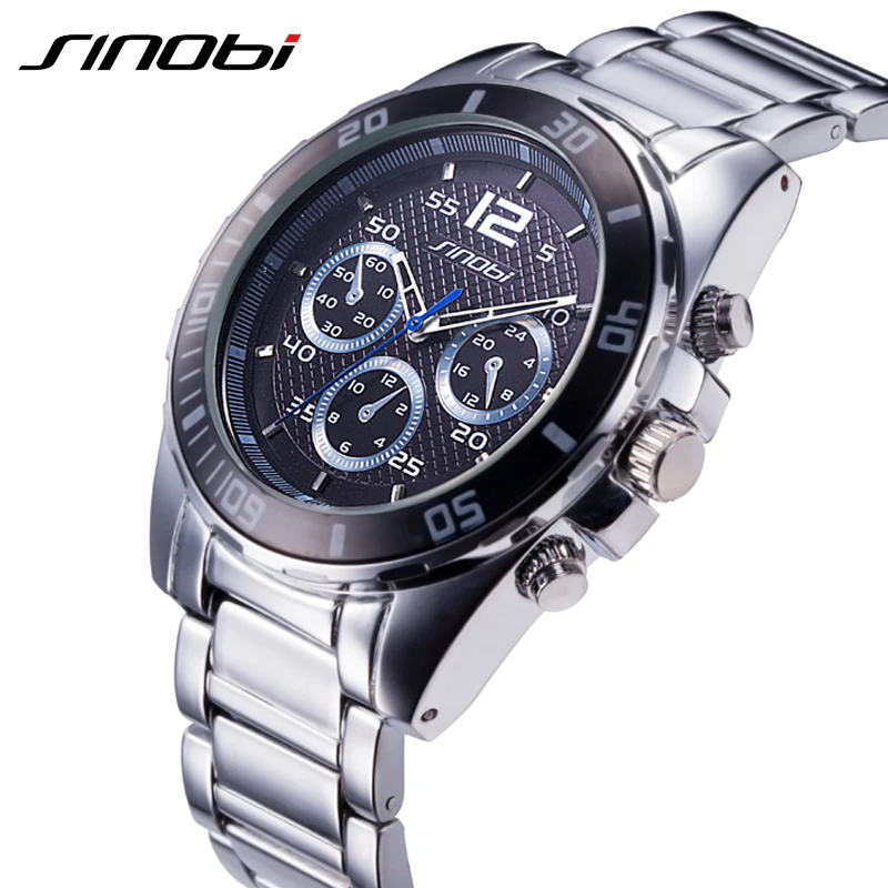 

SINOBI Men Watch Sports Stainless Steel Hardlex New with Tags Wristwatch Mens Sport  Reloj Hombre Male Quartz-watch 2016