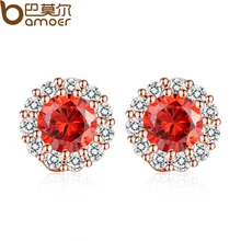BAMOER 2016 Trendy Gold Plated Red Stones Crystals Girl Stud Earrings with AAA Zircon Earrings Jewelry Party Gift JIE054-RD