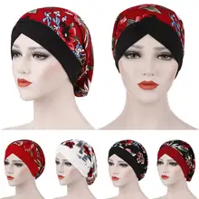 Женский цветочный принт, широкая полоса, мусульманский головной убор для ночного сна, головной убор, исламский арабский тюрбан, головные уборы при химиотерапии, шапочки, аксессуары Skullies