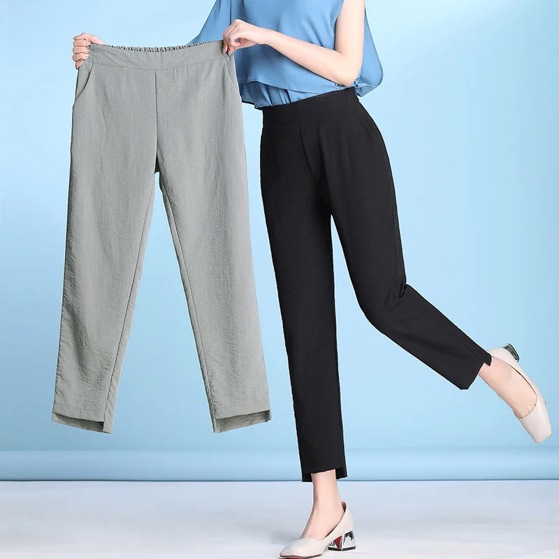 

5xl Plus Size Pants Loose Linen Pants Pantalon Large Femme Summer Pant Women Korean Capris 3/4 Pant Office Ankle Length