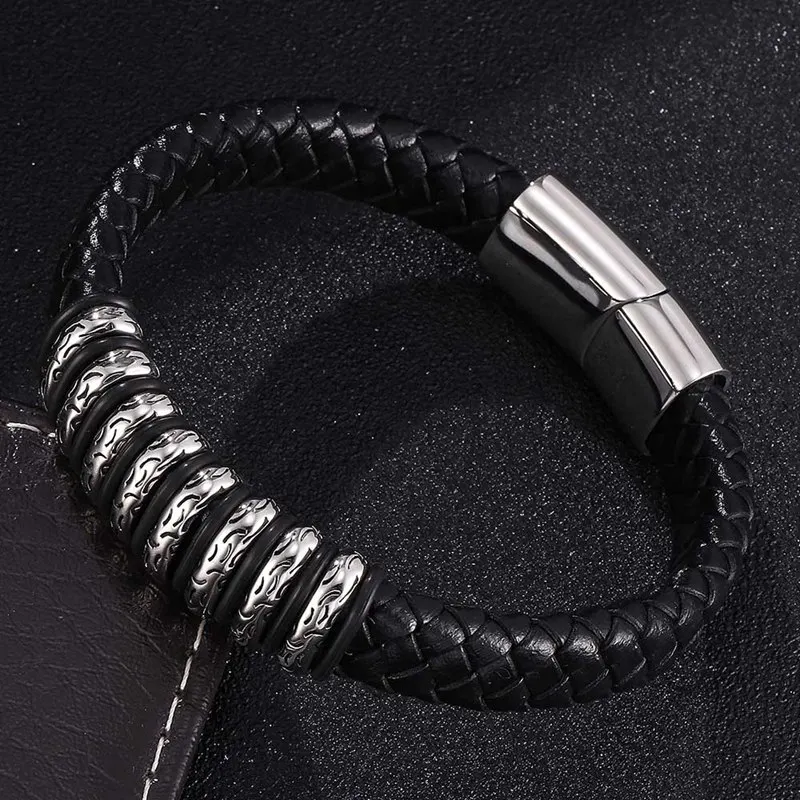 New Fashion Men Jewelry Genuine Leather Braid Charm Bracelet Magnetic Buckle Clasps Bracelets &amp Bangles gift BB0368 |