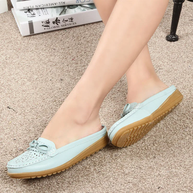 rose Chaussures blanc Femmes Cuir Mocassins Glissent Diapositives Sin Agujero Sur Sandales Fidanei Ballet En Pantoufles Pour Appartements bleu Femme Véritable White HwdRqER