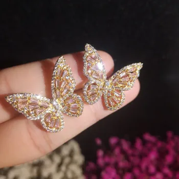 

Bamos Female Girls Cute Butterfly Stud Earrings Silver Color Zircon Earrings For Women Fashion Love Wedding Jewelry Accessories