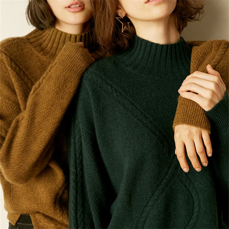 

2018 Winter Women Cashmere Wool Sweaters Pullovers Turtleneck Casual Fashion Loose Pullovers Solid Color Female Knitted Jumpers