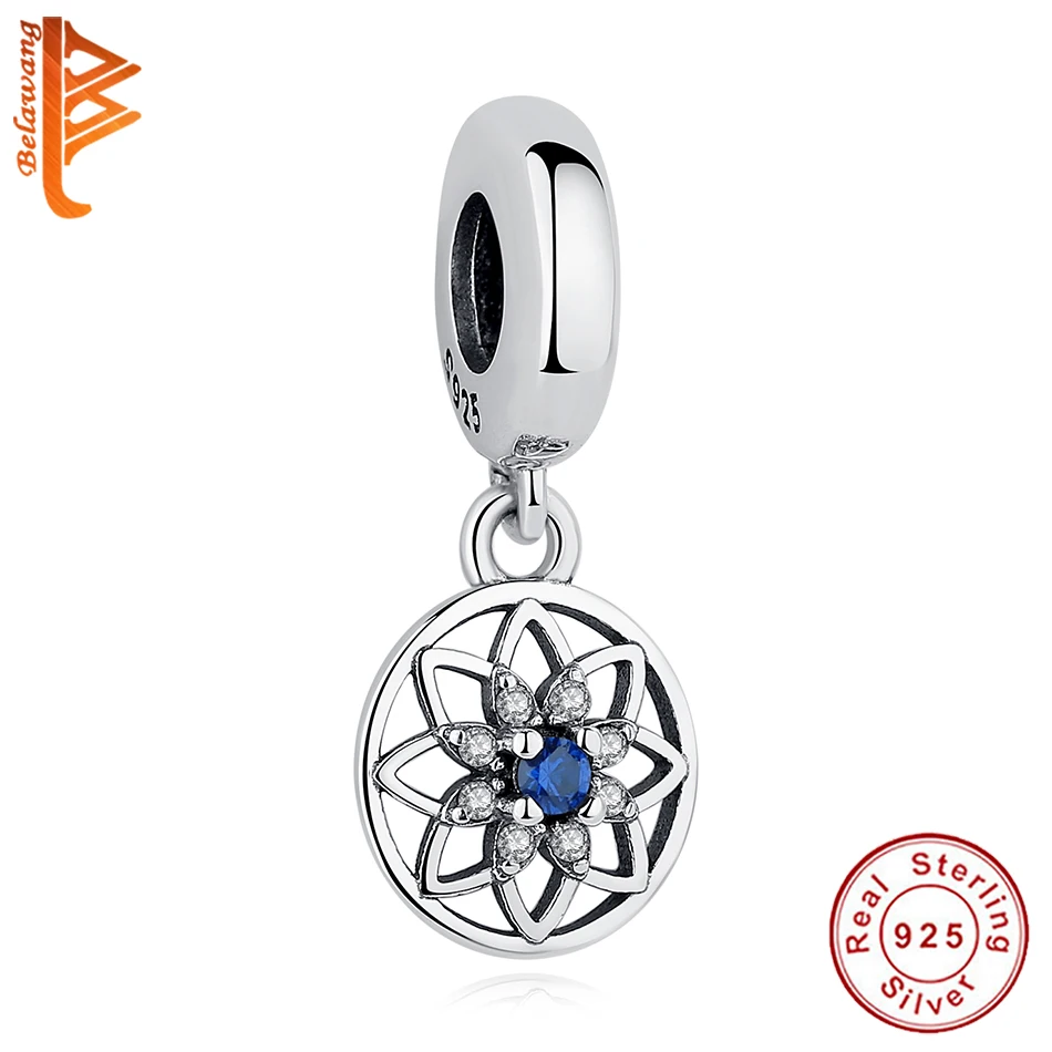 

BELAWANG Lily Flower Crystal Beads Lovely Warm Gift Charms Fit Original Bracelet necklace Pure 925 Sterling Silver Round Beads