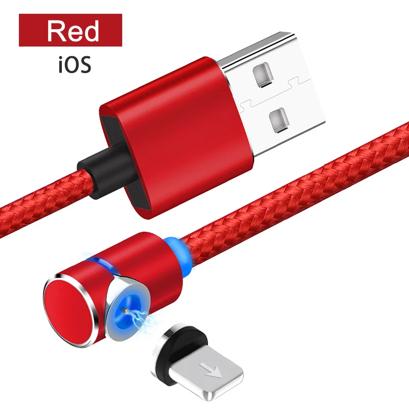 Магнитный USB Micro type C Android iOS универсальный кабель для мобильного телефона провод l-образный локоть нейлоновые кабели для передачи данных для игр - Цвет: iOS-Red