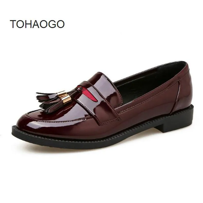Spring new shoes female Harajuku flat students British style fringed patent leather flat shoes Women Shoe Loafers obuv hizcinth 2018 brand women shoes patent leather flat platform female single women s shoes students flats loafers zapatillas mujer
