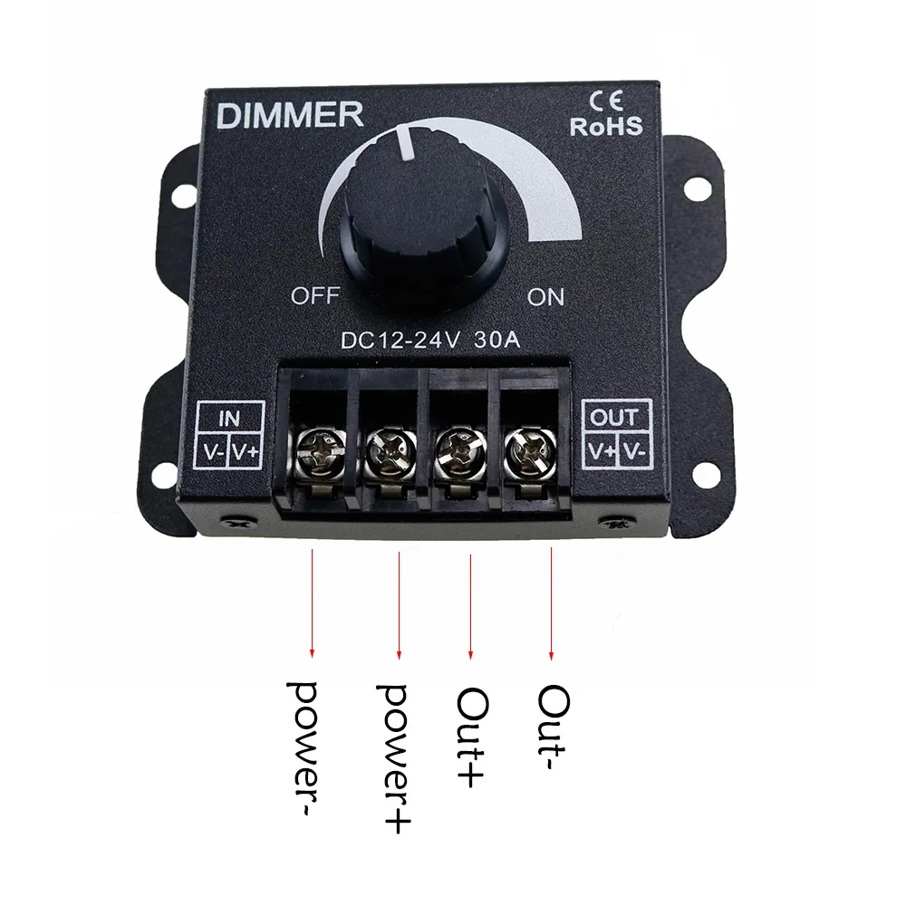 30A светодиодный диммер постоянного тока 12V 24V 360W Регулируемый Яркость лампы накаливания Газа Драйвер один Цвет светильник Питание контроллер 5050 3528