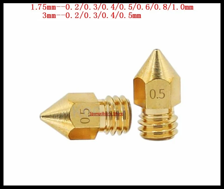 10 шт./лот 0,2- подача заявки на 1,0 мм Медь 1,75 мм/3 мм нити M6 резьбовой 3D-принтеры аксессуары Mk8 латунная насадка острым Калибр