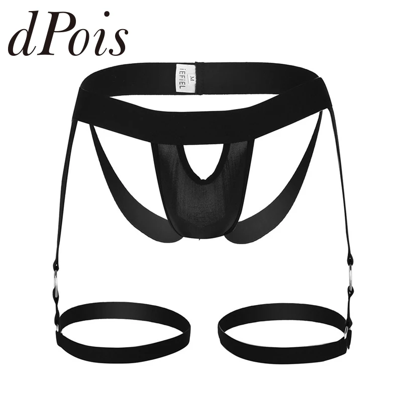 

Mens Lingerie Bulge Pouch Open Butt Jock Strap G-string Briefs Underwear Underpants with Leg Garters Band and O-rings Panties